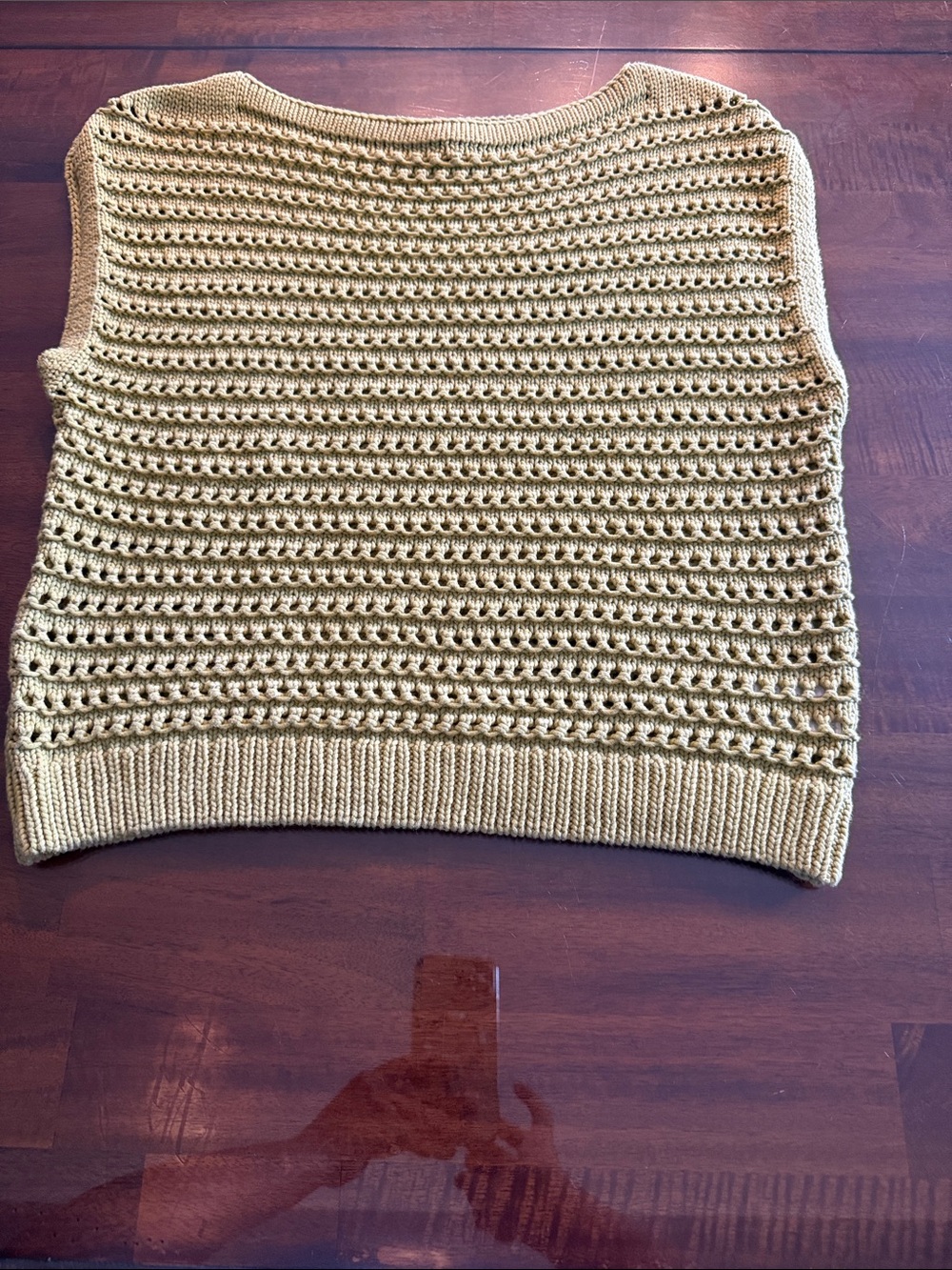 Open-Knit Sleeveless Crew Sweater Vest in Mustard
